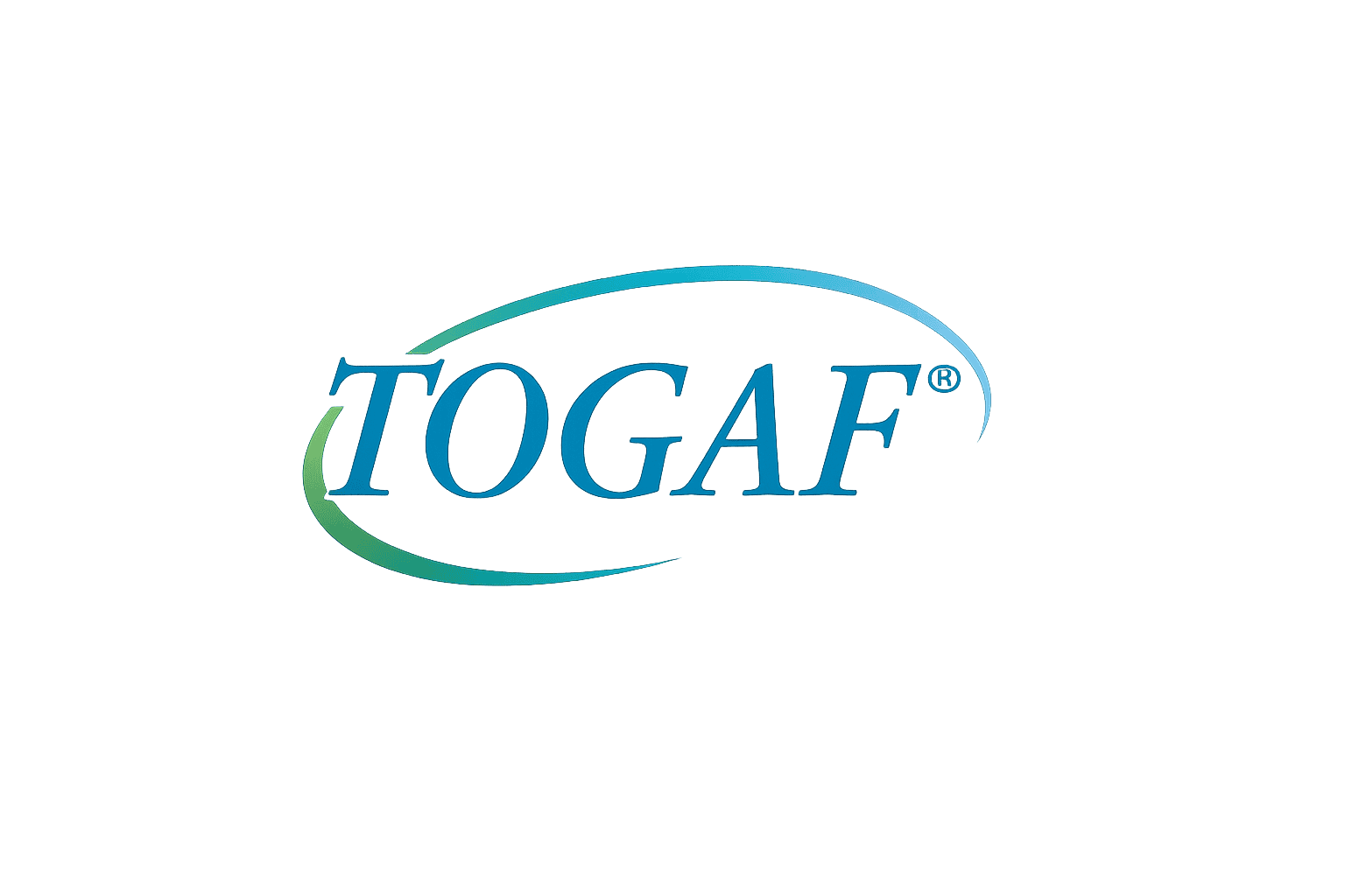 TOGAF certification logo with blue and green swoosh design.